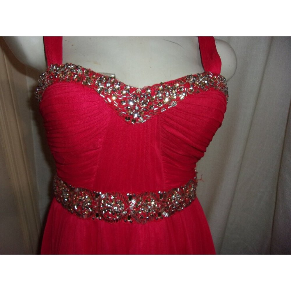 Party Dress Size 5 My Michelle Bright Red Beads/Rhinestones/Sequins New
